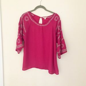 Flowy pink embroidered top
